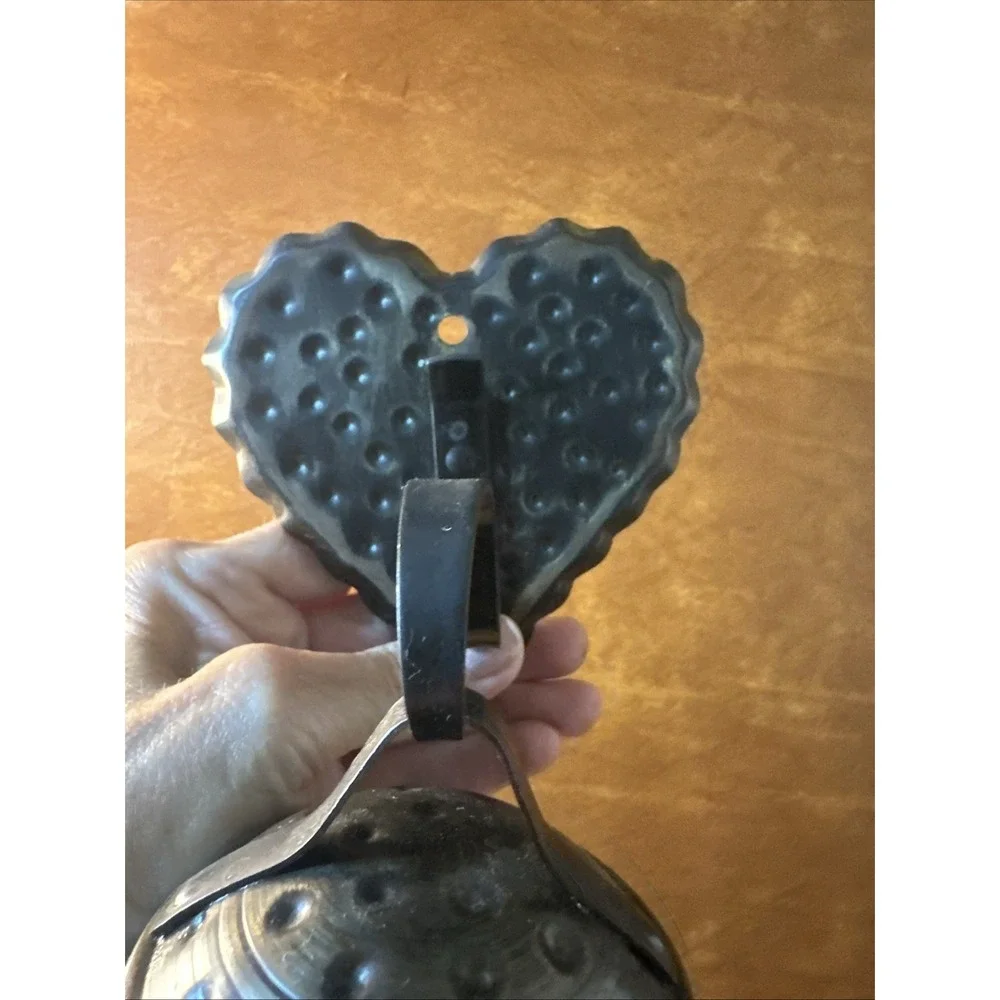 Vintage Hanging Copper Bell Wind Chimes on a Rope /Heart Hook